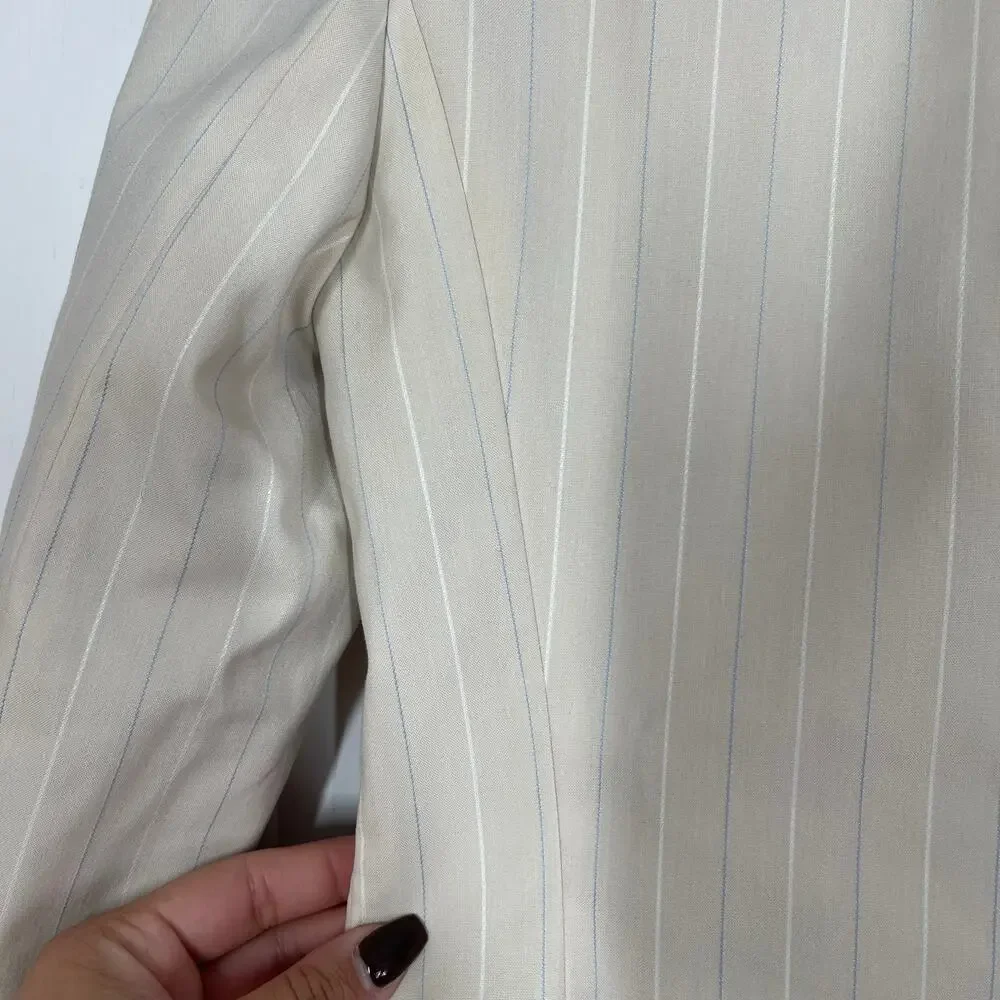Antonio Melani Blazer Women's Size 0 Beige Striped Two-Button Work Career Casual